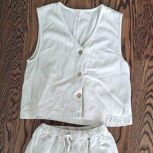 Free People So Fresh Vest Set Button Sleeveless V-neck Drawstring Shorts Small
